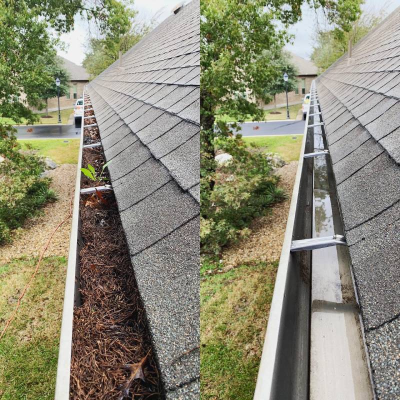 Gutter before and after cleaning by Powell Exterior Services